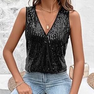 Black Sequin Sleeveless Top